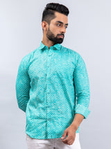 Light Green Bandhej Cotton Full Sleeves Printed Shirt