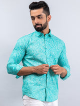 Light Green Bandhej Cotton Full Sleeves Printed Shirt