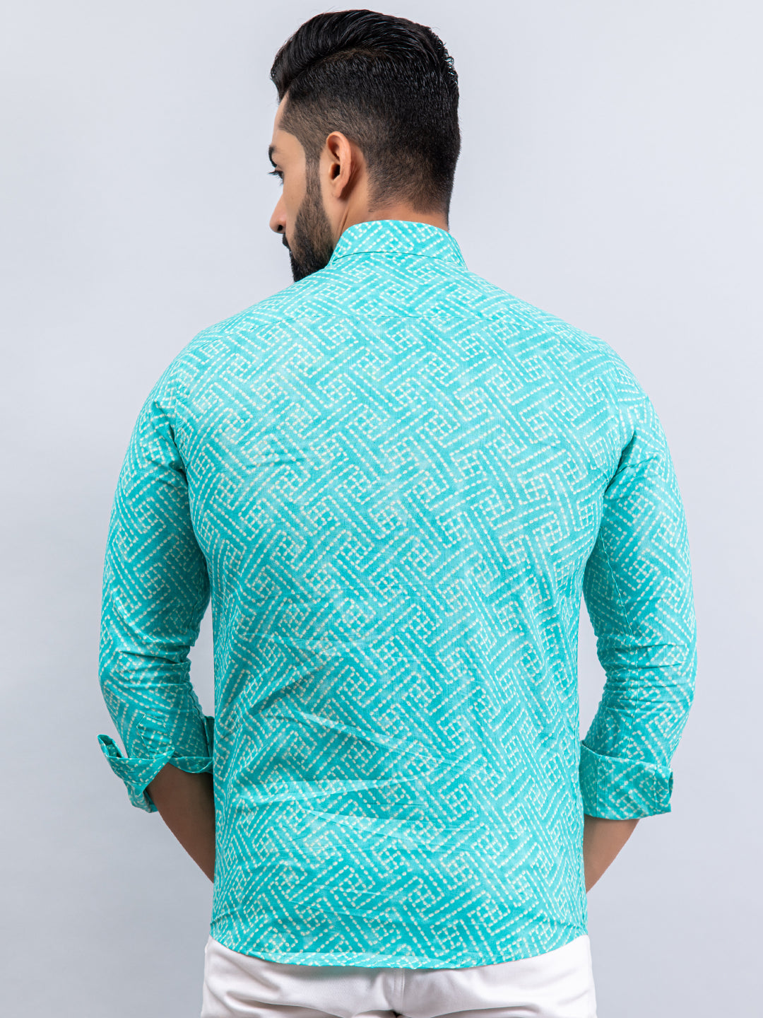 Light Green Bandhej Cotton Full Sleeves Printed Shirt