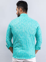 Light Green Bandhej Cotton Full Sleeves Printed Shirt