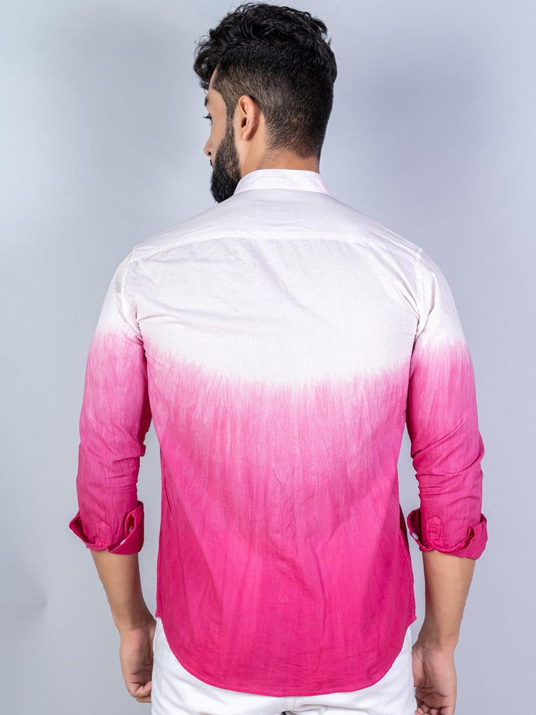 Pink & White Comfort Fit Tie & Dye Full Sleeves Cotton Shirt - Tistabene