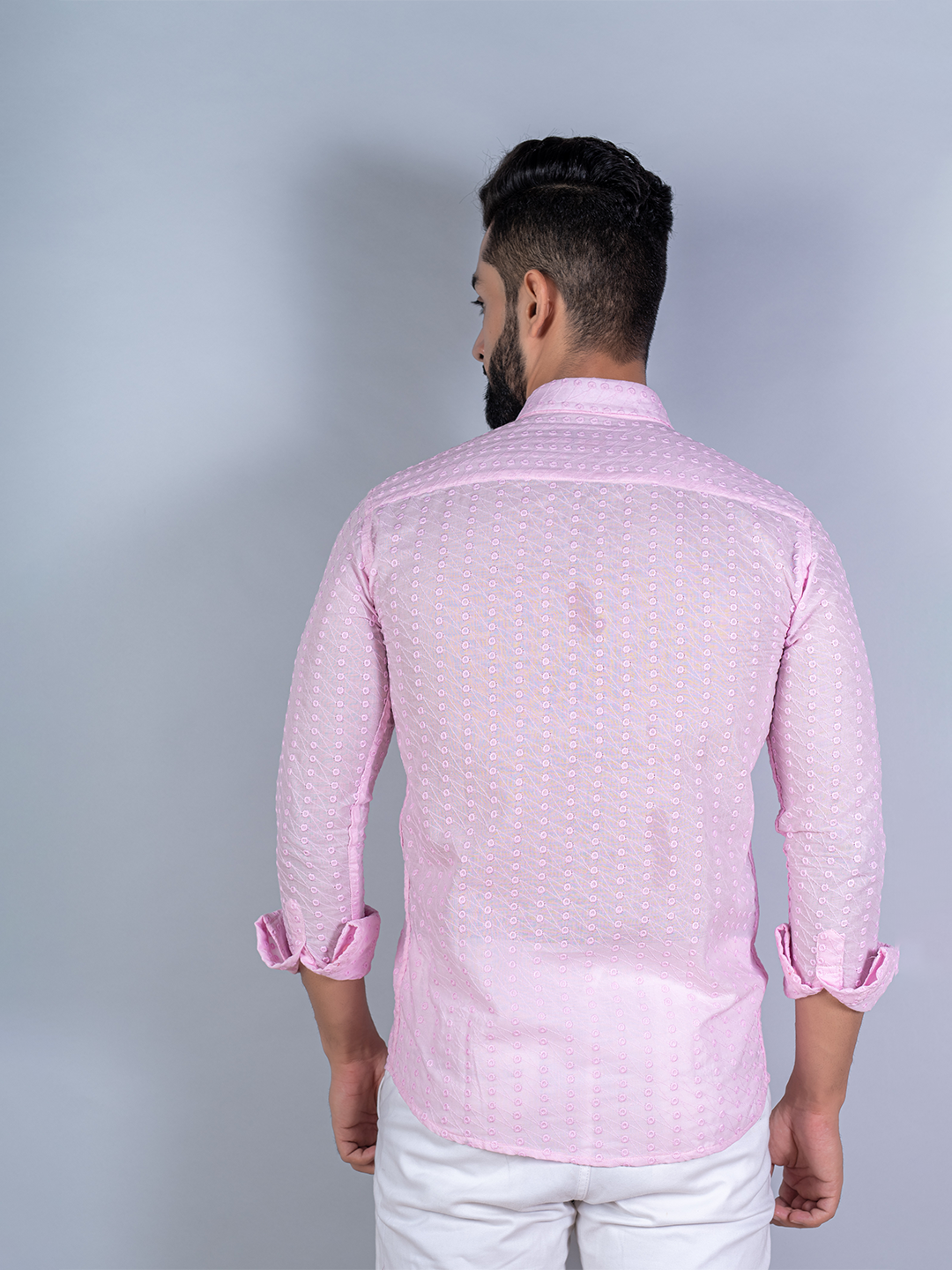 Baby Pink Embroidered Full Sleeves Cotton Shirt