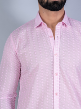 Baby Pink Embroidered Full Sleeves Cotton Shirt