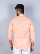 Peach Embroidered Full Sleeves Cotton Shirt - Tistabene