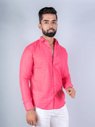Pink Embroidered Full Sleeves Cotton Shirt - Tistabene