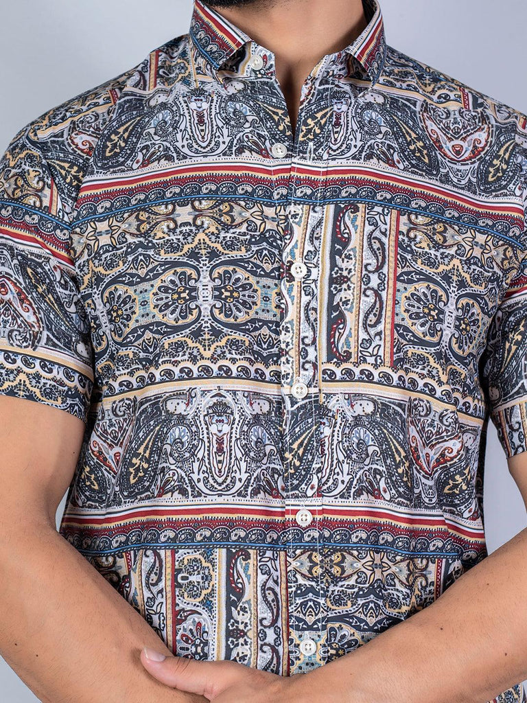 Multicolor Paisley printed Half Sleeves Crepe Shirt - Tistabene