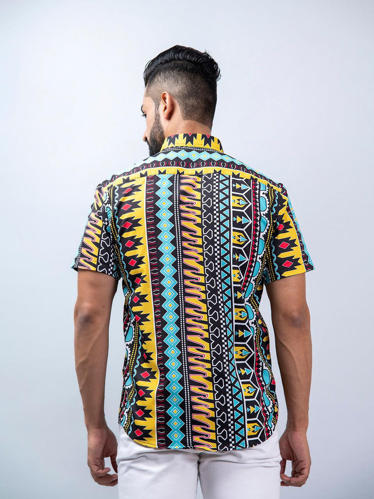 Multicolor Aztec Printed Half Sleeves Crepe Shirt - Tistabene
