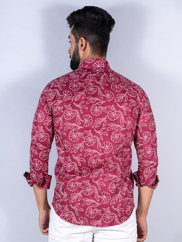 Maroon Floral Printed Full Sleeves Cotton Shirt - Tistabene