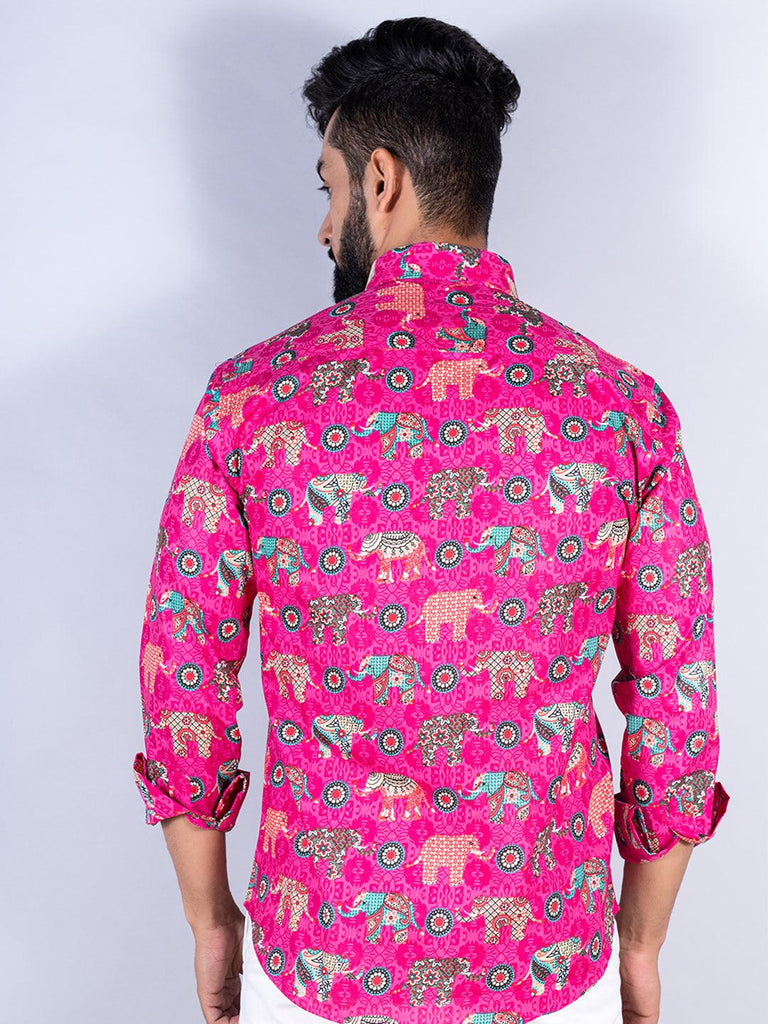 Pink Elephant Paisley Printed Full Sleeves Cotton Shirt - Tistabene