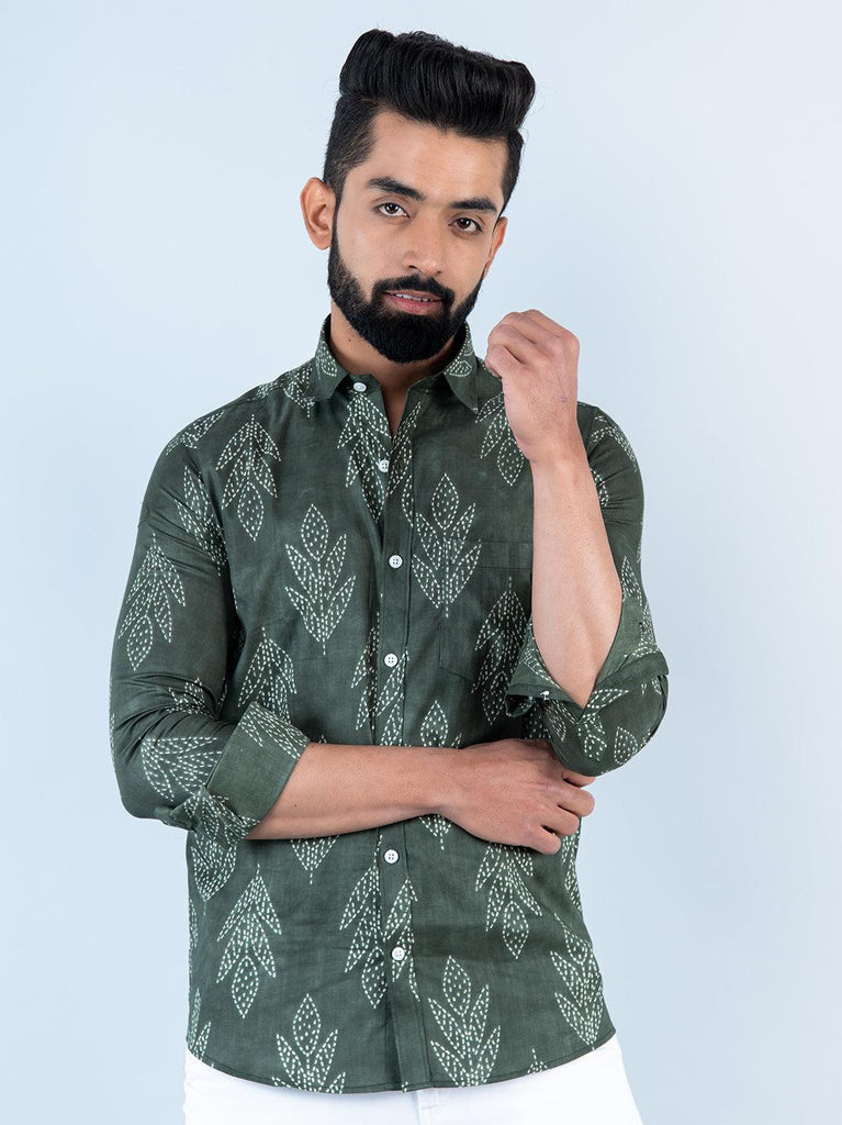 Mud Floral Printed Full Sleeves Cotton Shirt - Tistabene
