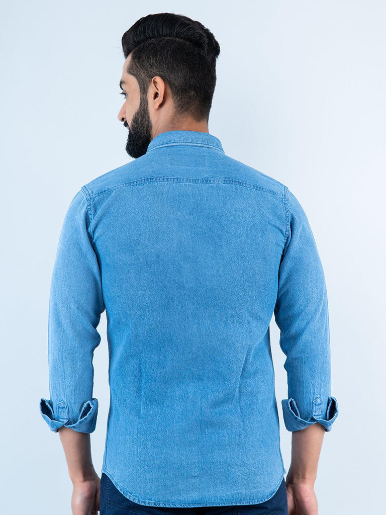 Solid Blue Full Sleeves Denim Shirt - Tistabene
