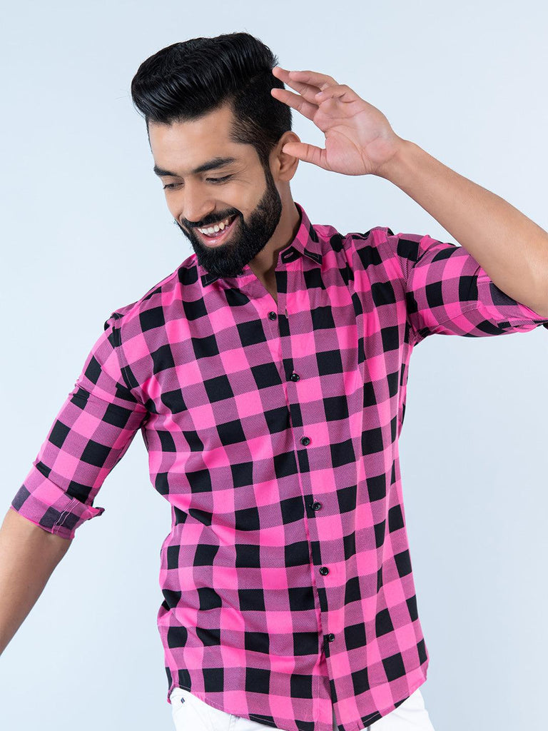 Pink Checks Full Sleeves Crepe Shirt - Tistabene