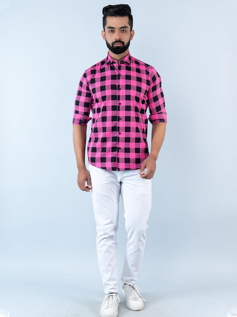 Pink Checks Full Sleeves Crepe Shirt - Tistabene
