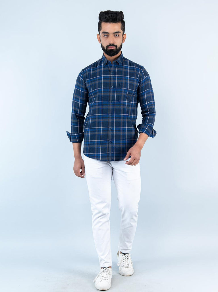 Blue Checks Full Sleeves Flannel Cotton Shirt - Tistabene