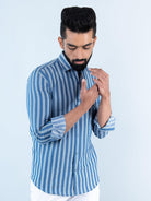 white and blue pinstripe shirt