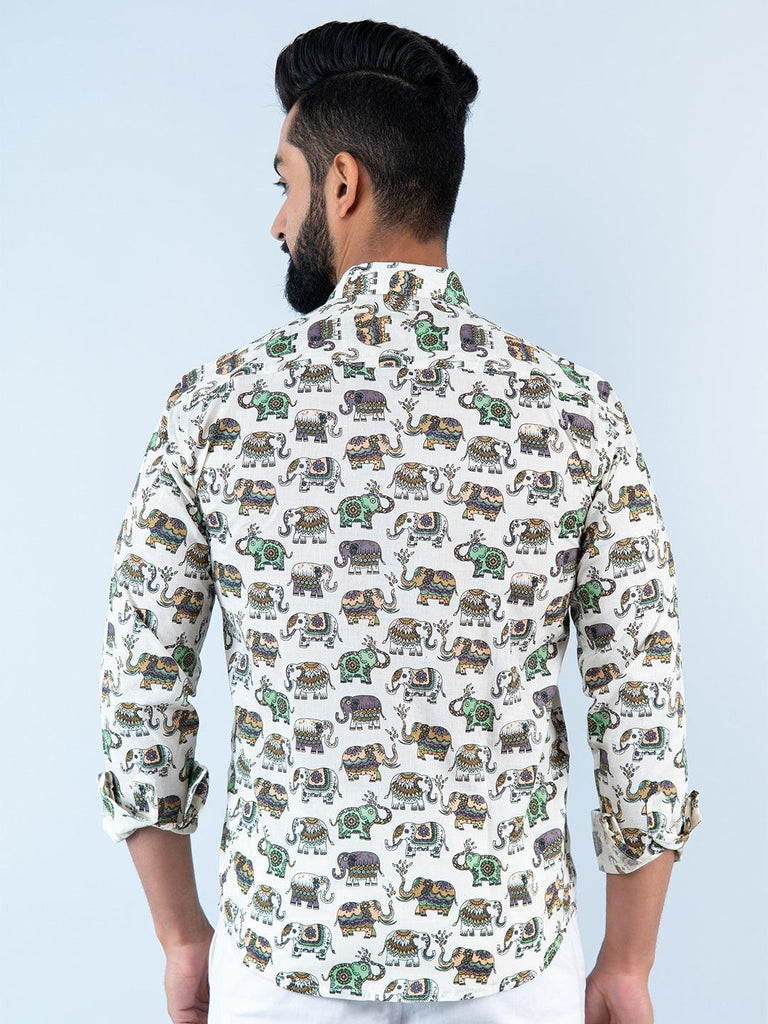 Multicolor Elephant Printed Full Sleeves Cotton Shirt - Tistabene