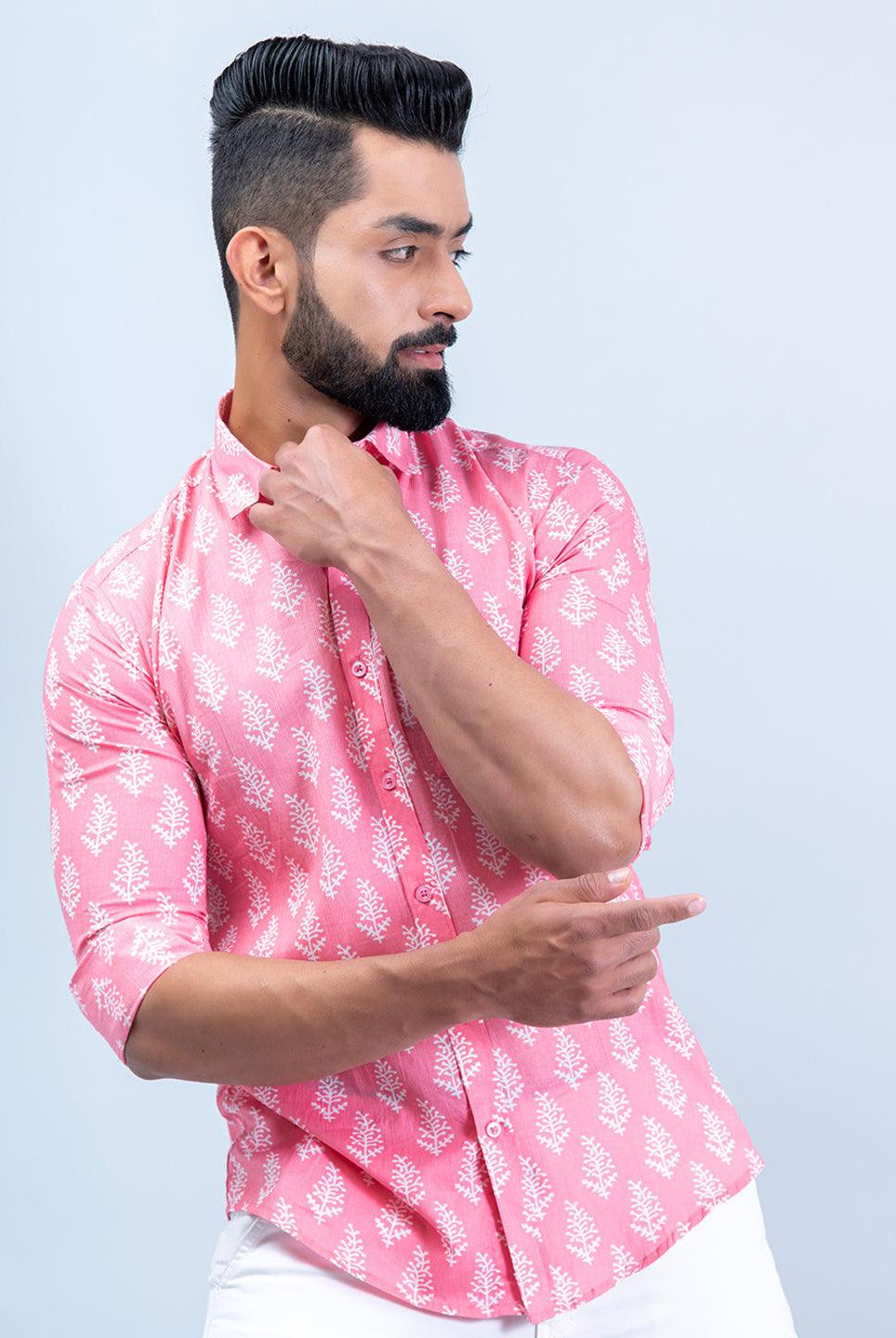pink printed shirt