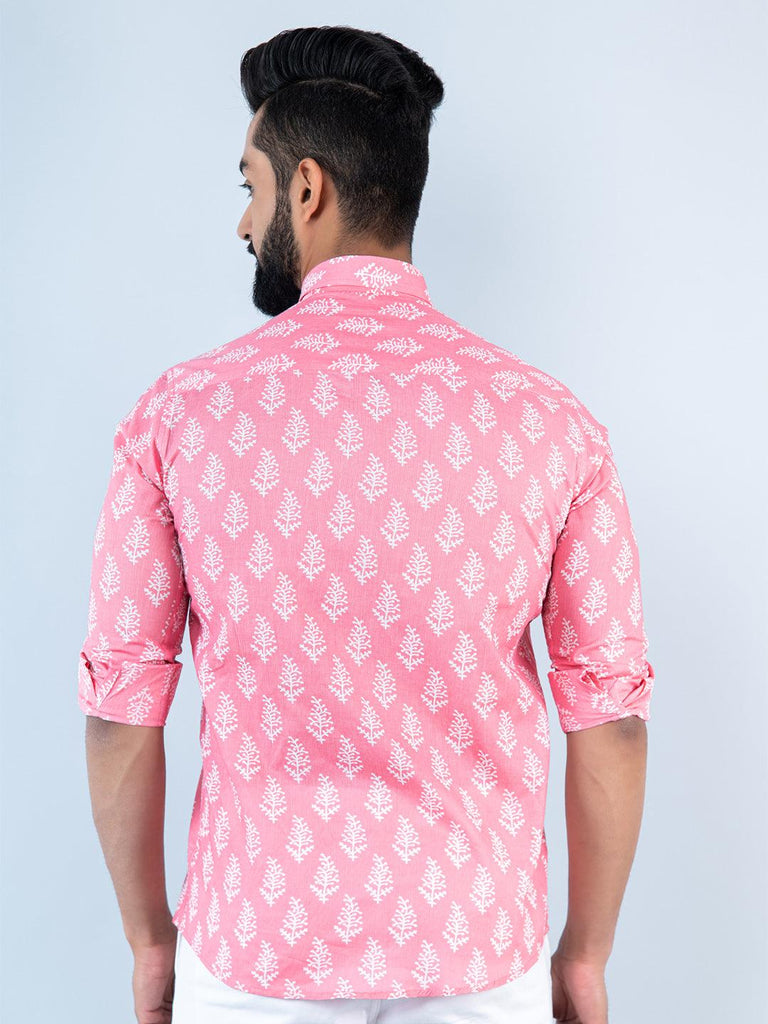 Pink Block Printed Full Sleeves Cotton Shirt - Tistabene