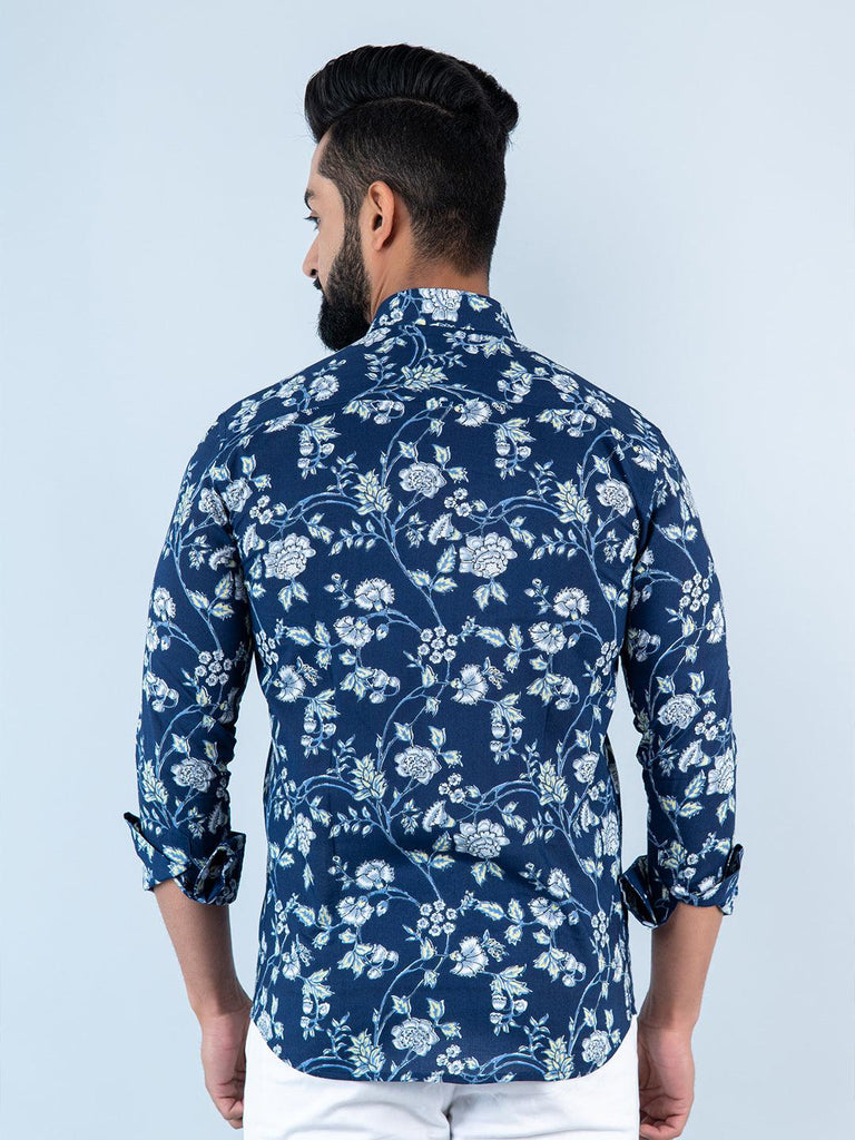 Blue Chintz Printed Full Sleeves Cotton Shirt - Tistabene