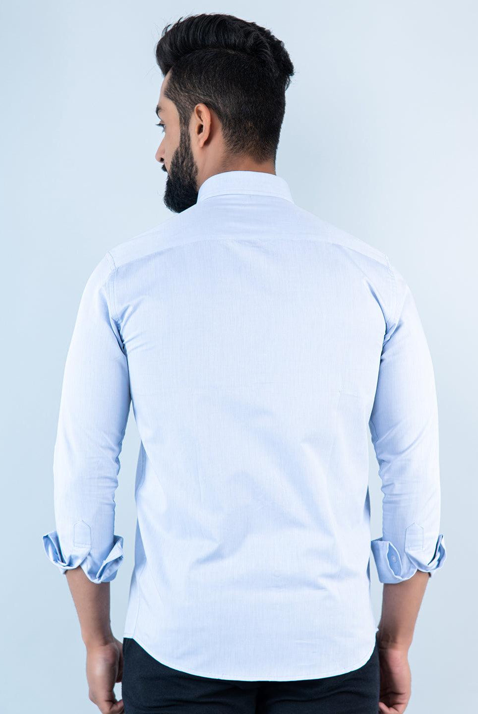 Pastel Blue Self Weave Prited Full Sleeves Cotton Shirt - Tistabene