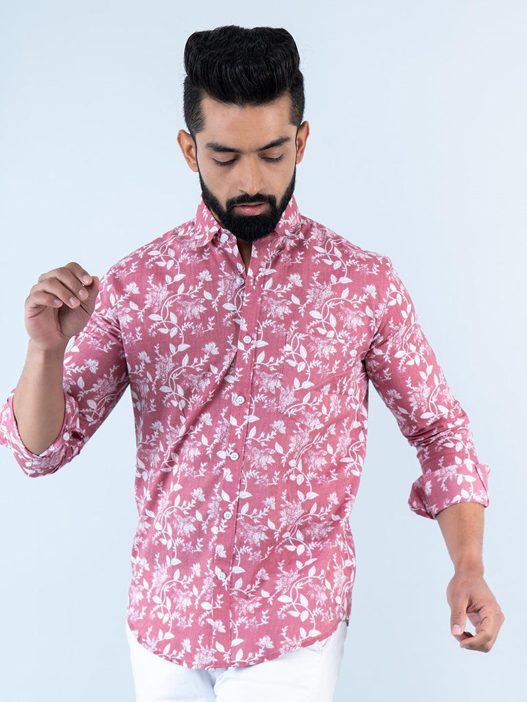 Cupid Pink Chintz Printed Full Sleeves Cotton Shirt - Tistabene