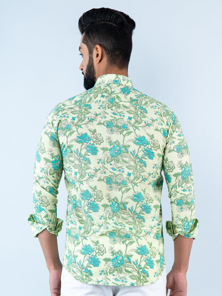 Tea Green Chintz Printed Full Sleeves Cotton Shirt - Tistabene