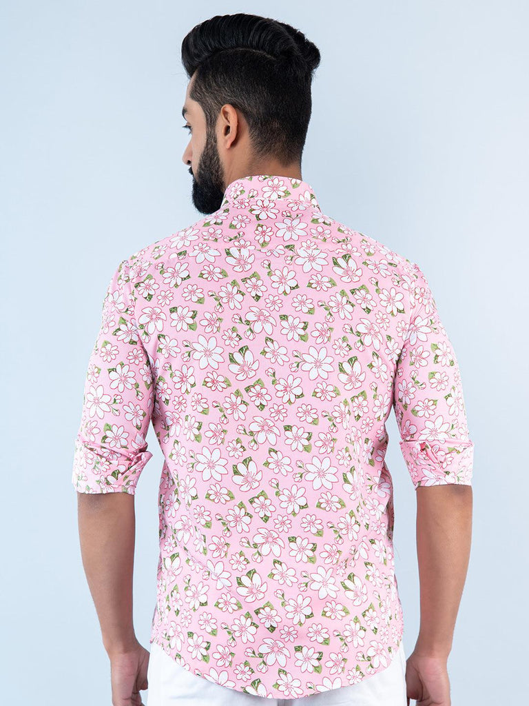 Pink Floral Printed Full Sleeves Crepe Shirt - Tistabene