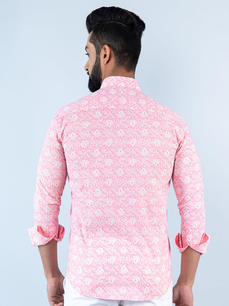 Pink Sanganeri Block Printed Full Sleeves Cotton Shirt - Tistabene