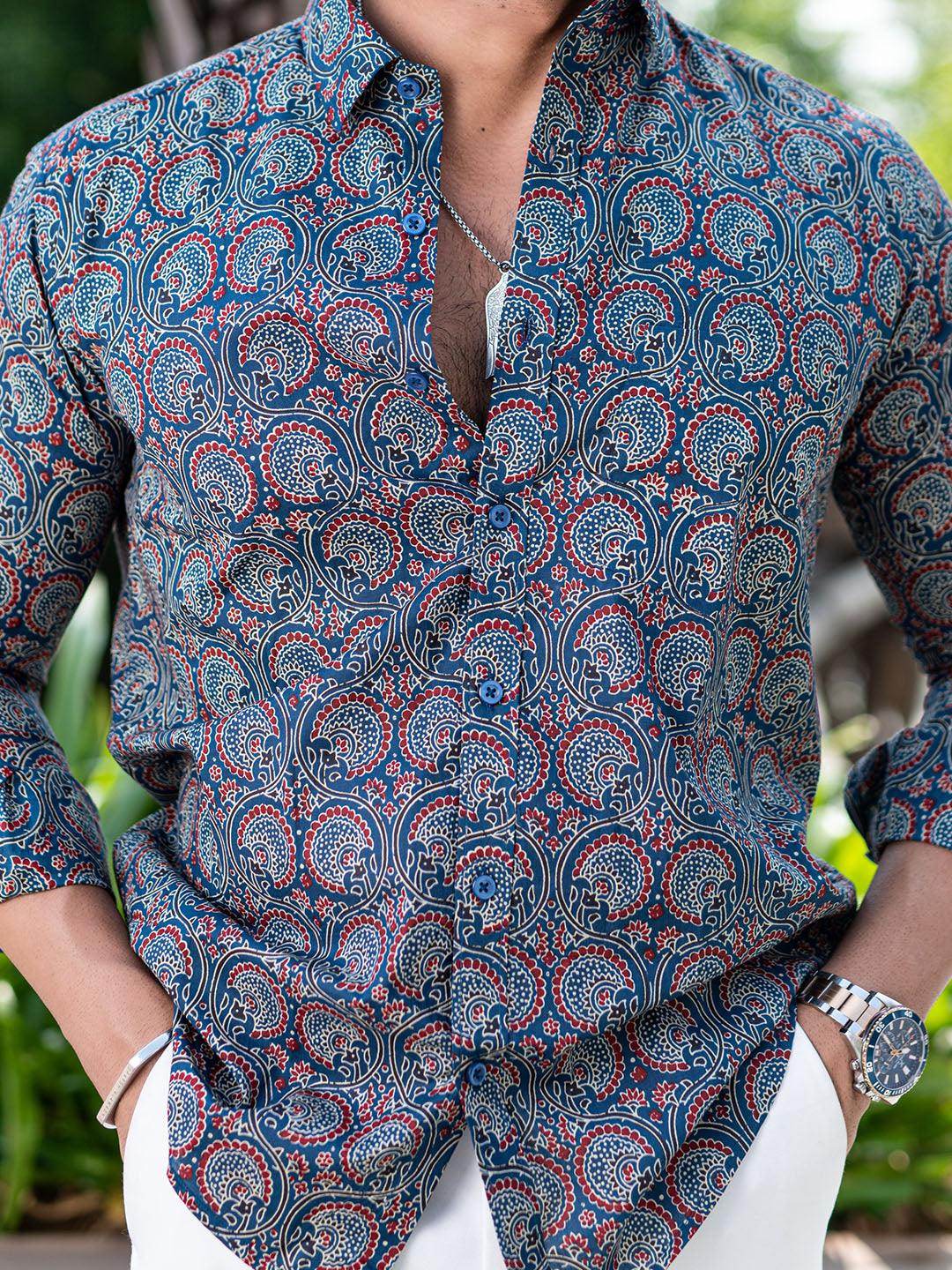 printed blue shirt