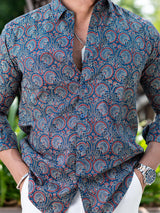 printed blue shirt