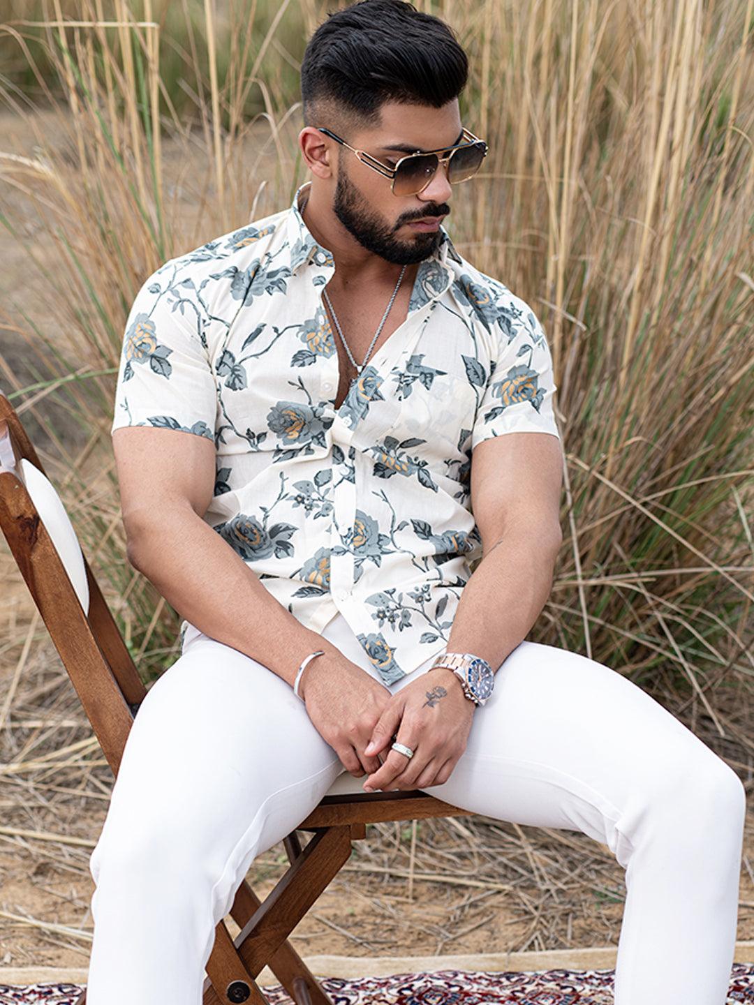 white printed shirt for men