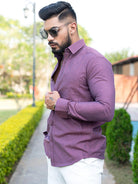 Purple Self Weaved Full Sleeves Giza Cotton Shirt - Tistabene