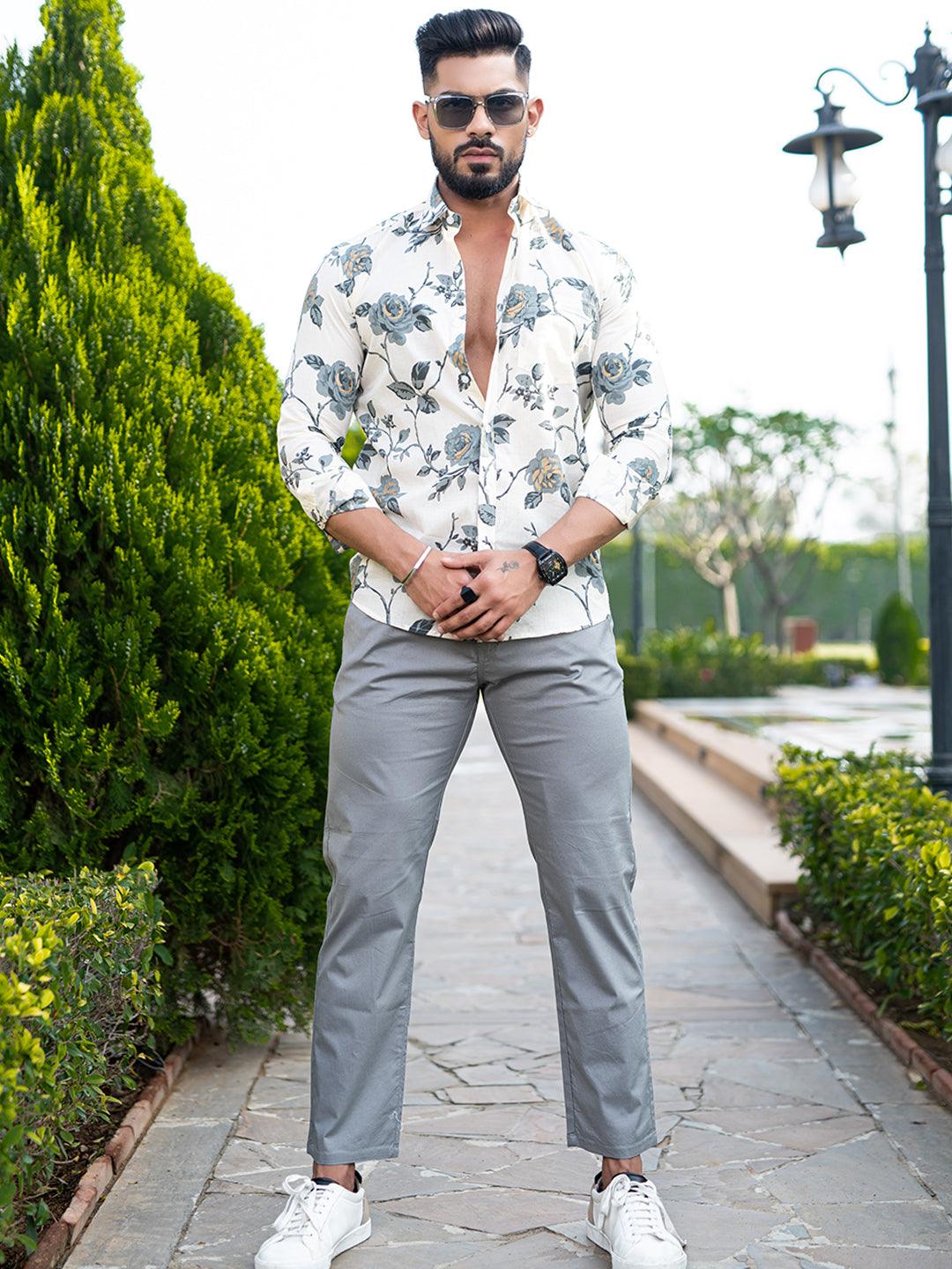 white printed shirt for men
