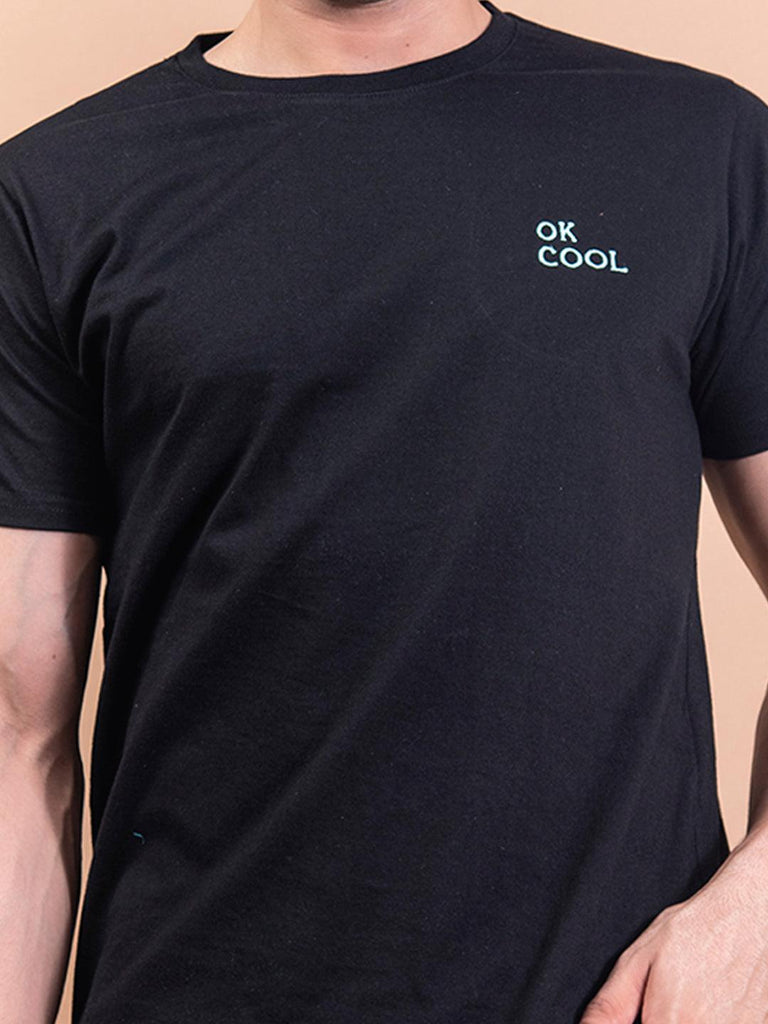 Black Ok Cool Embroidered Cotton T-shirt - Tistabene