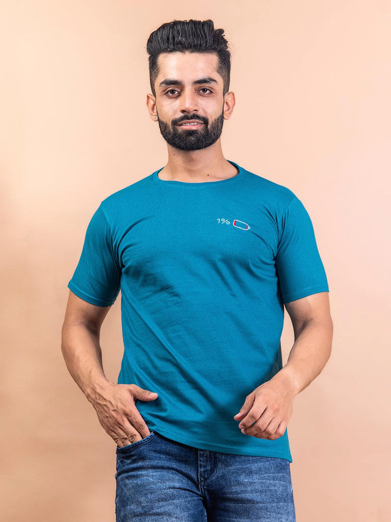 Teal blue 1% Embroidary T-shirt - Tistabene