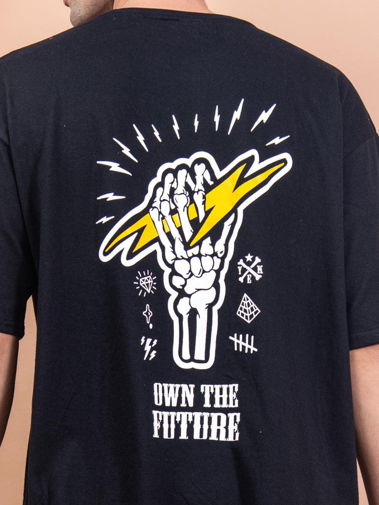 Black "Own The Future" Oversized Cotton T-shirt - Tistabene