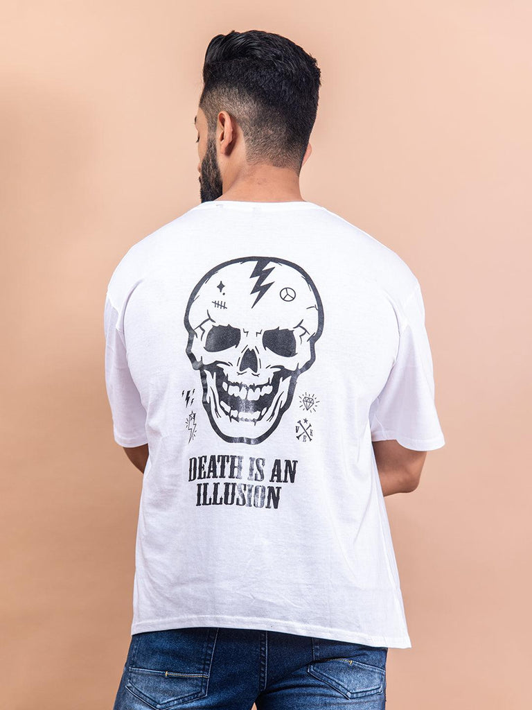 White "Death is An Illusion" Oversized Cotton T-shirt - Tistabene
