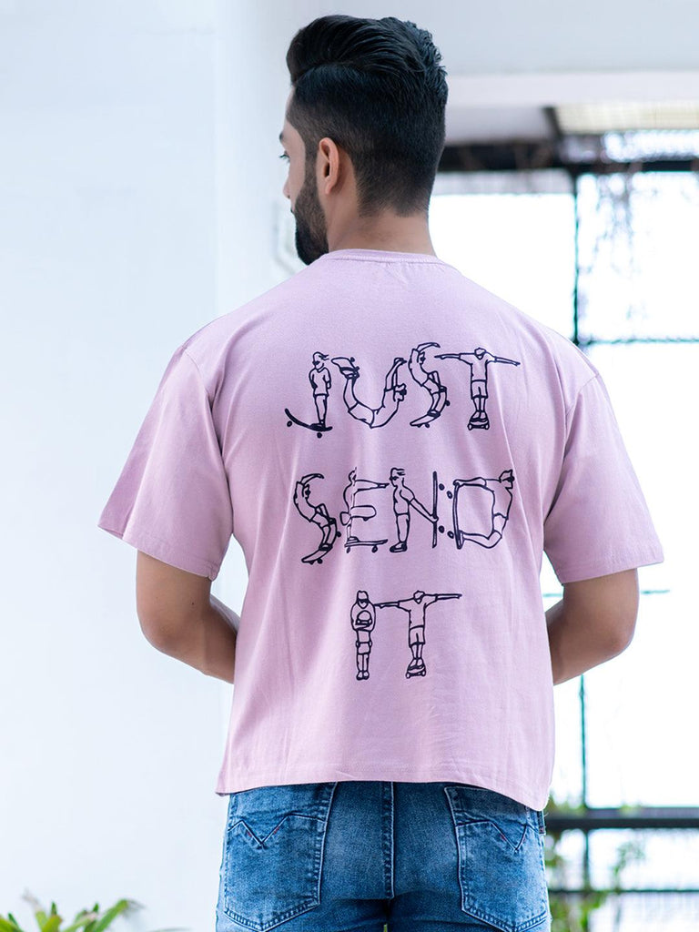 Lilac "Just Send It" Oversized Cotton T-shirt - Tistabene