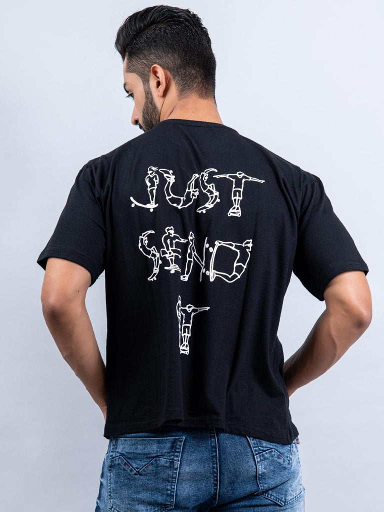 Black"Just Send It" Oversized Cotton T-shirt - Tistabene