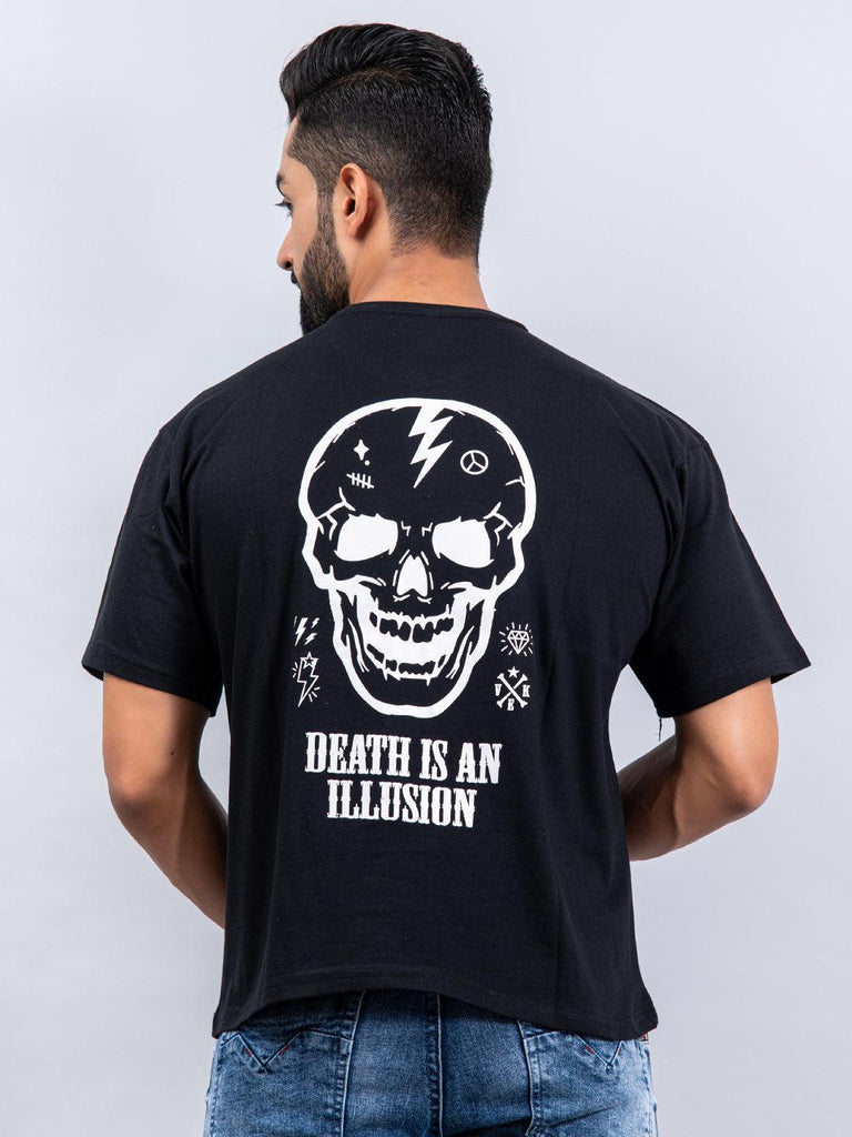 Black"Death is An Illusion" Oversized Cotton T-shirt - Tistabene