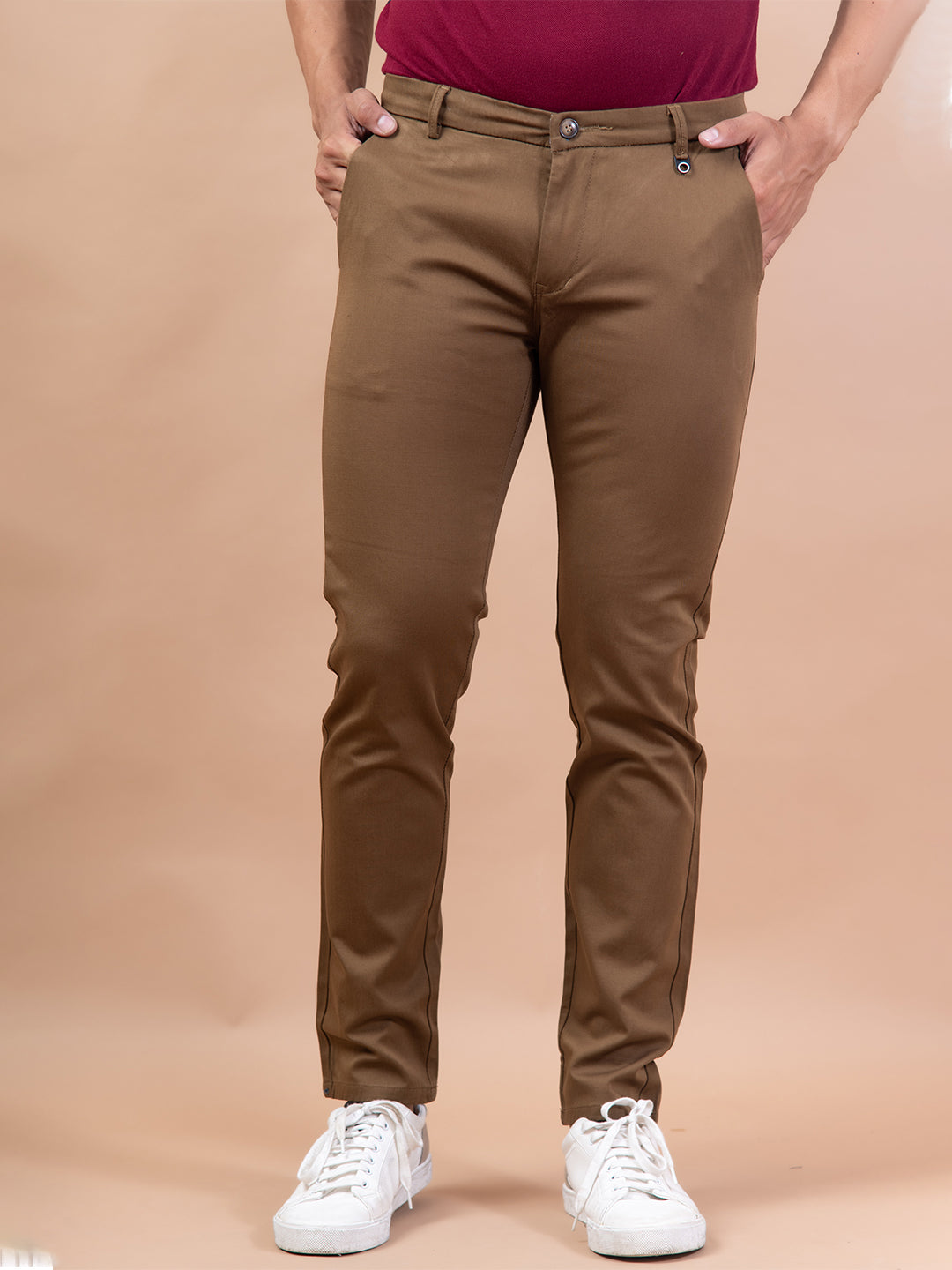 Men's Modern Fit Dark Brown Velvet Flat Front Pant