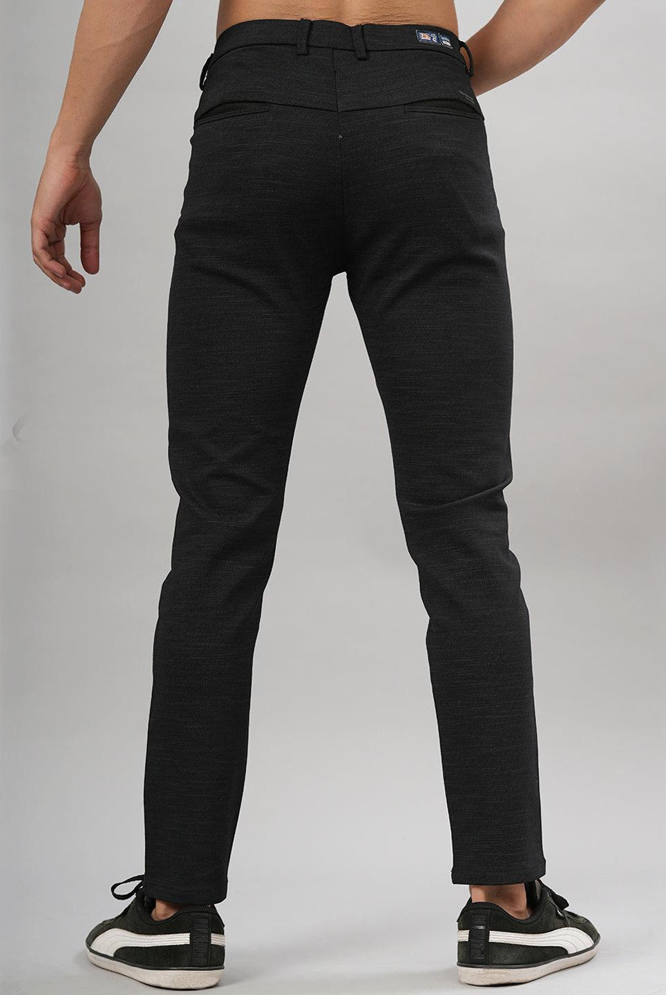 Solid Black Distressed Cotton Pant - Tistabene