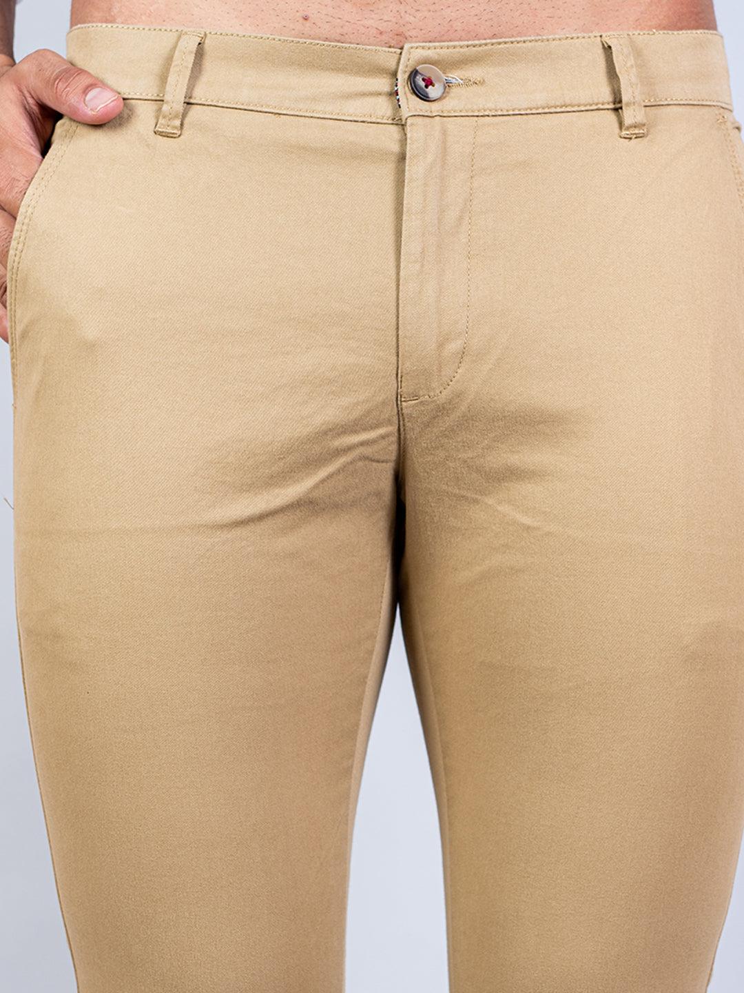 Khaki Solid Cotton Twill Trouser - Tistabene