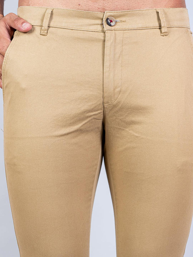 Khaki Solid Cotton Twill Trouser - Tistabene