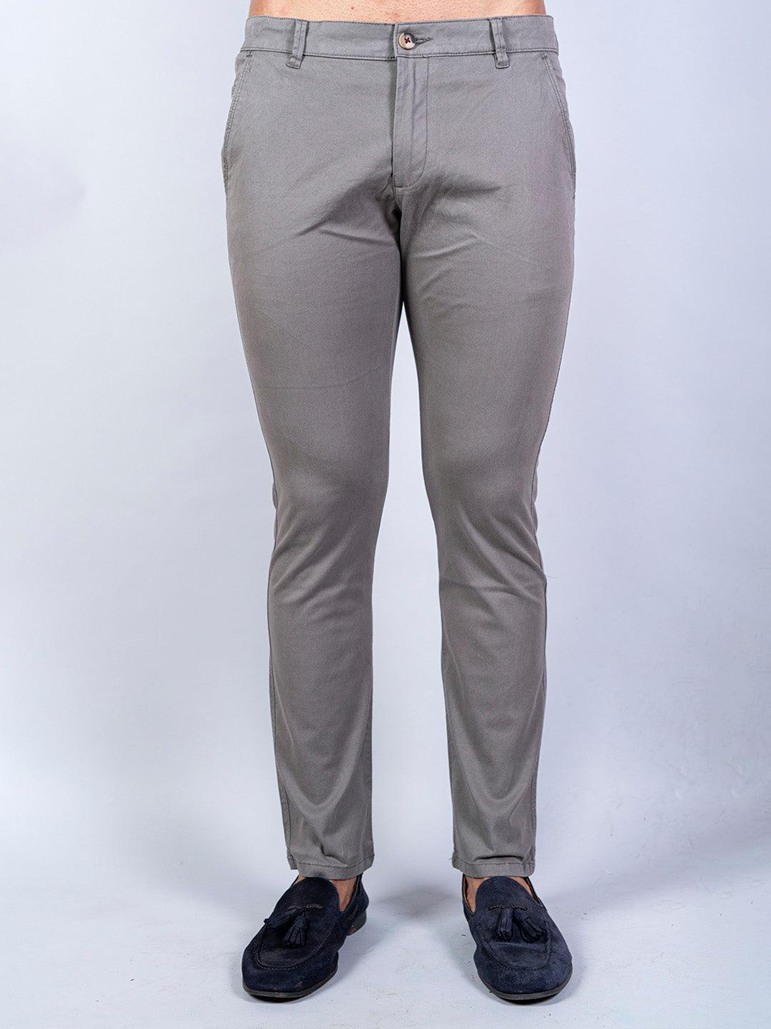 Gray Solid Cotton Twill Trouser - Tistabene