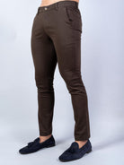 Brown Solid Cotton Twill Trouser - Tistabene