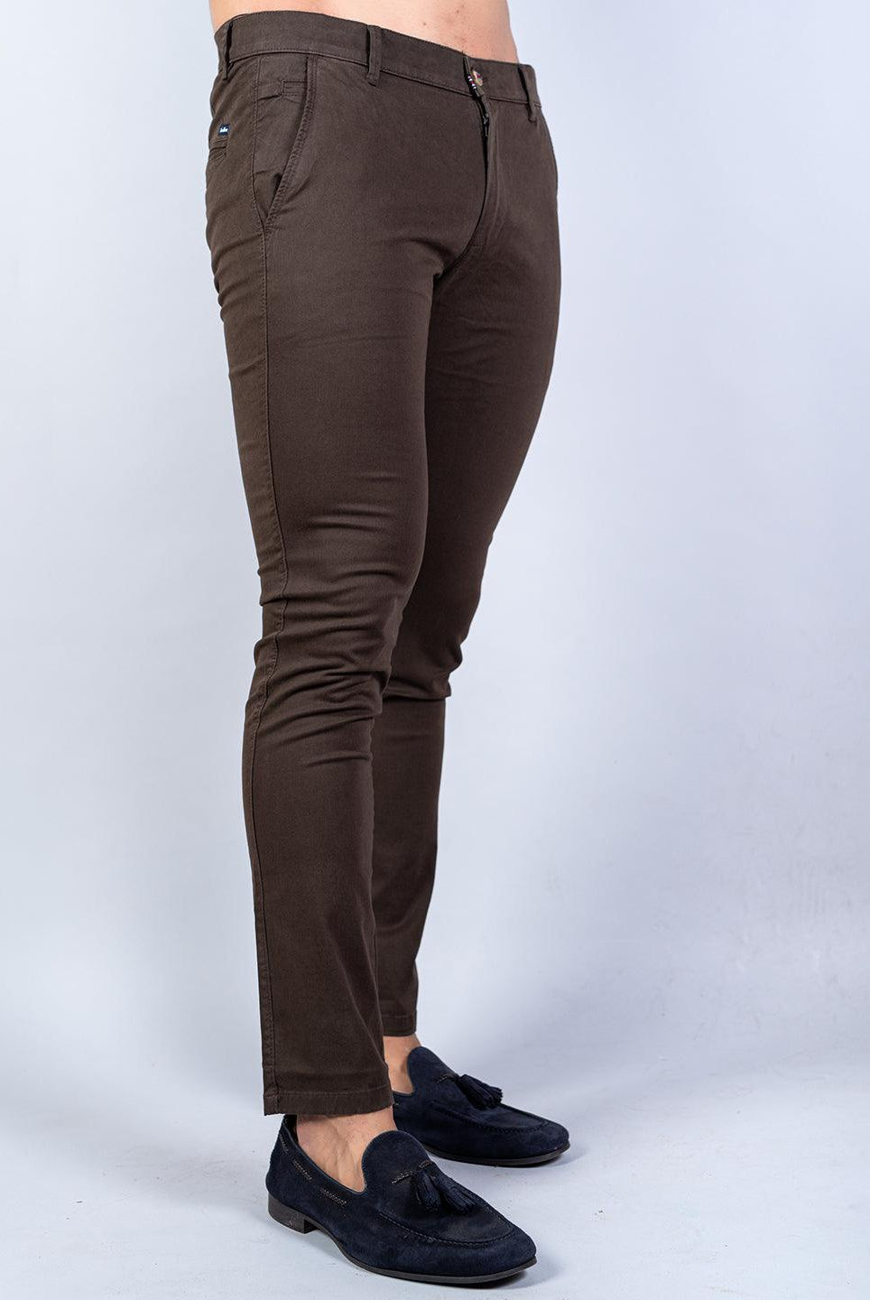 Brown Solid Cotton Twill Trouser - Tistabene