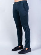 Navy Blue Solid Cotton Twill Trouser - Tistabene
