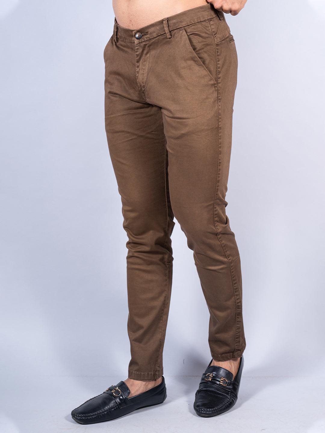 Buy Brown Color Ankle Length Fusion Cotton Pant Online
