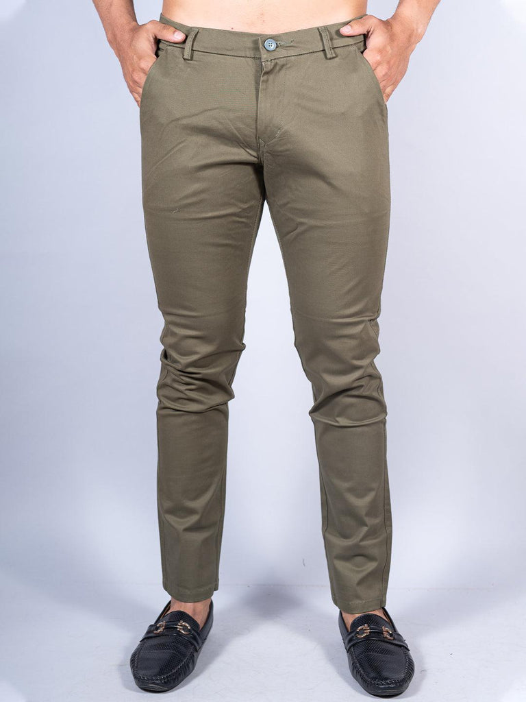 Olive Green Color Ankle Length Fusion Cotton Pant - Tistabene